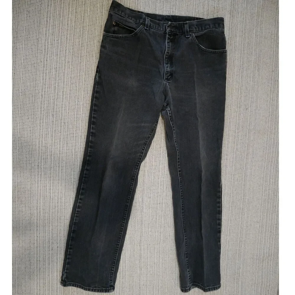 Lee Vintage Black Washed Denim Jeans Straight Leg High Rise 80s 90s Size 50